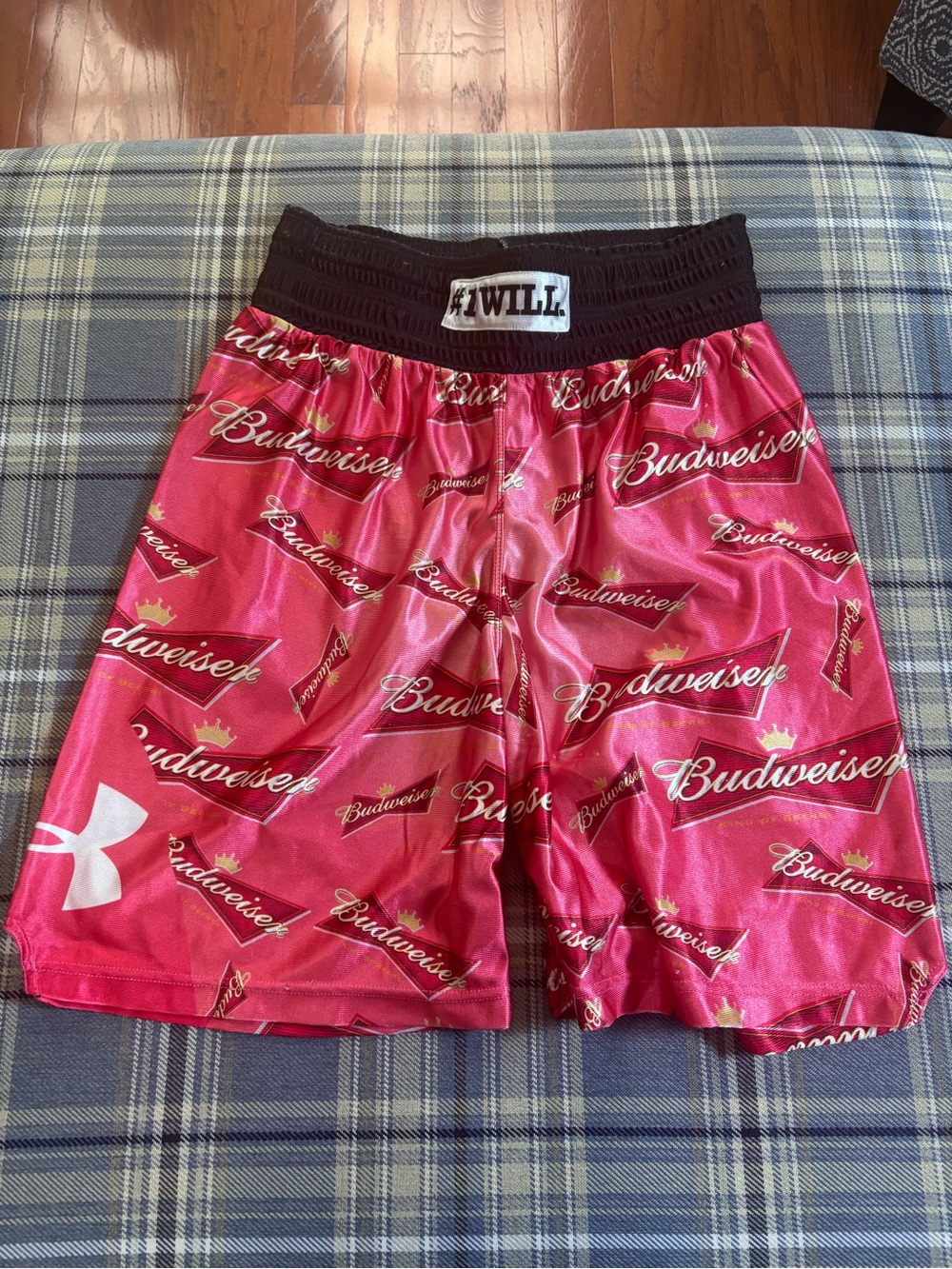 Under Armour Mens Budweiser Basketball Shorts Pink I WILL Graphic Large